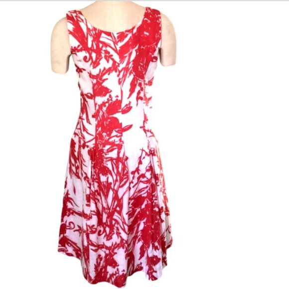 Coldwater Creek Linen Sleeveless Fit & Flare Midi Dress Red & White S/M/6 156R - Picture 5 of 10